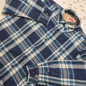 Wrangler Premium Mens Shacket Jacket‎ Blue Plaid Lined M/M Medium